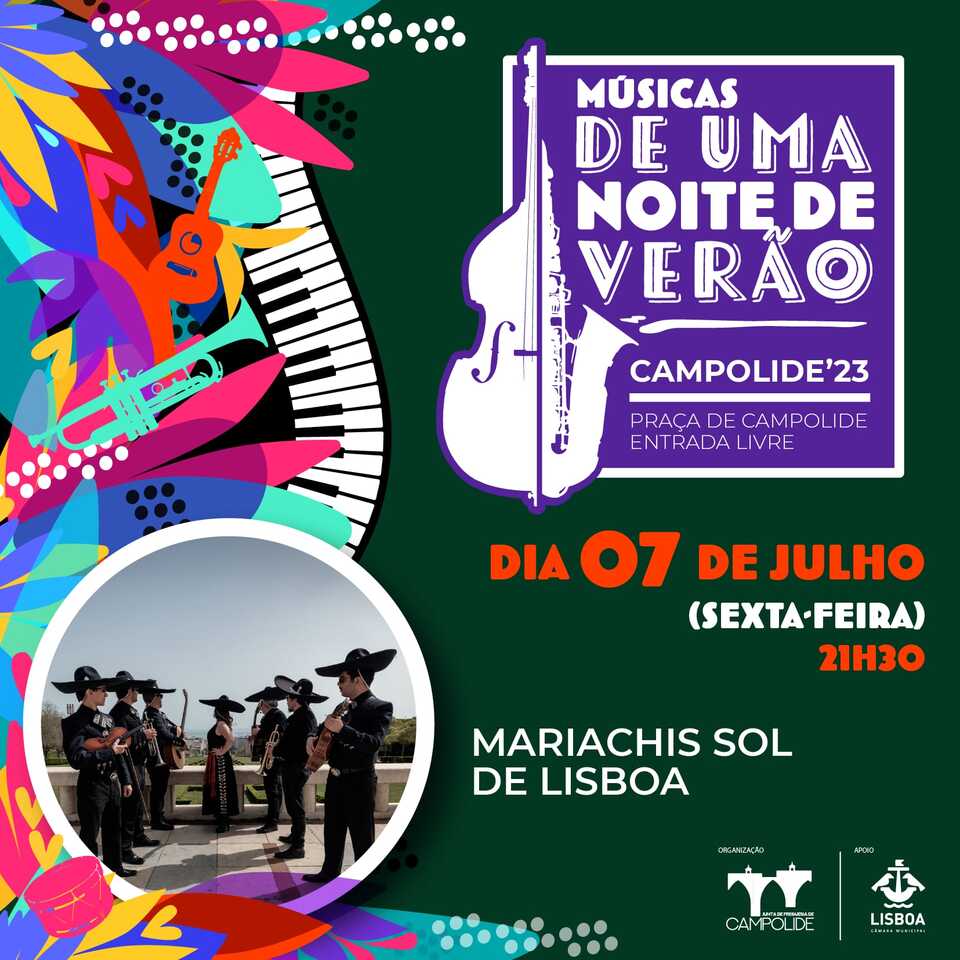 Si no tienes planes para este viernes... ¡No te pierdas el Mariachi Sol de Lisboa! Se presentará el 7 de julio a las 21:30 hrs. en el Festival de Jazz " Músicas de uma noite de Verão" Campolide. ````Se não tens planos para esta 6ª feira... Não percas o Mariachi Sol de Lisboa! Actuará no dia 7 de julho ás 21:30 hrs. no Festival de Jazz "Músicas de uma noite de Verão" Campolide.